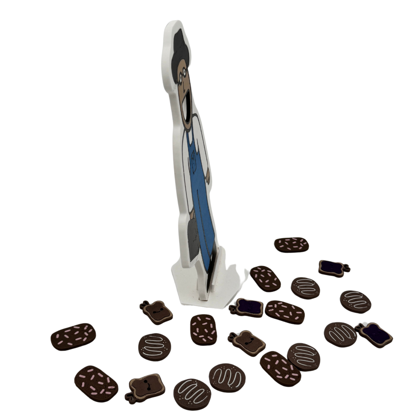 Side view of feeding game character showing thin lightweight design