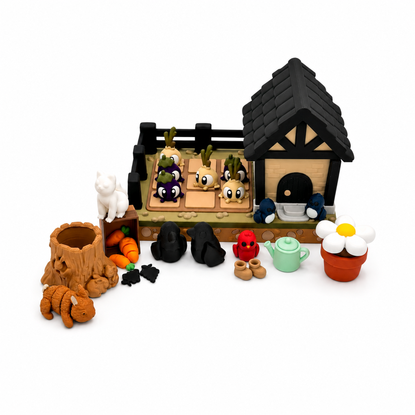 BriteBerry miniature rabbit garden sensory play set with garden shed, vegetable garden, woodland animals and pretend play accessories for story retelling, speech therapy, homeschool and preschool learning.