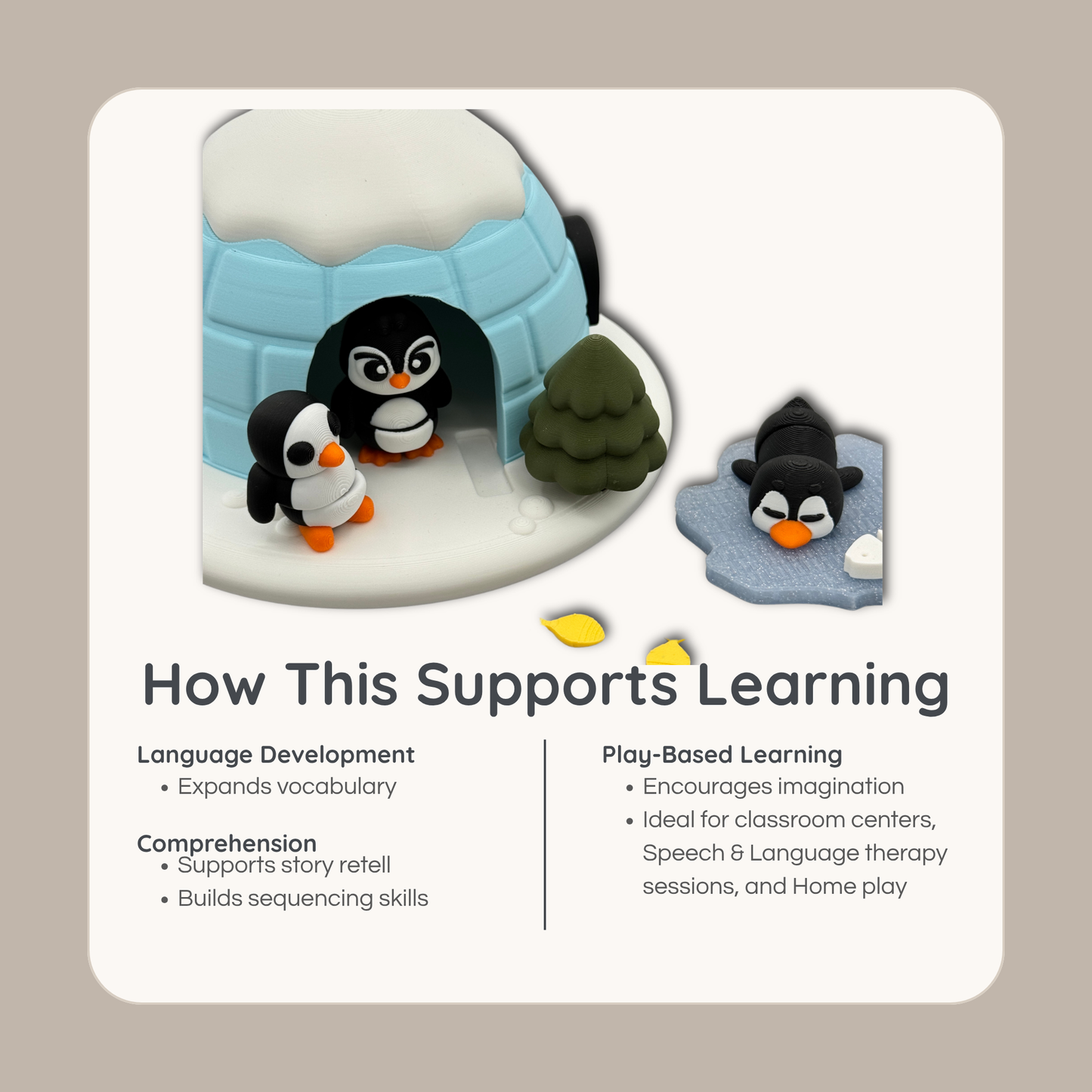 Educational benefits of penguin igloo play set including language development and pretend play skills