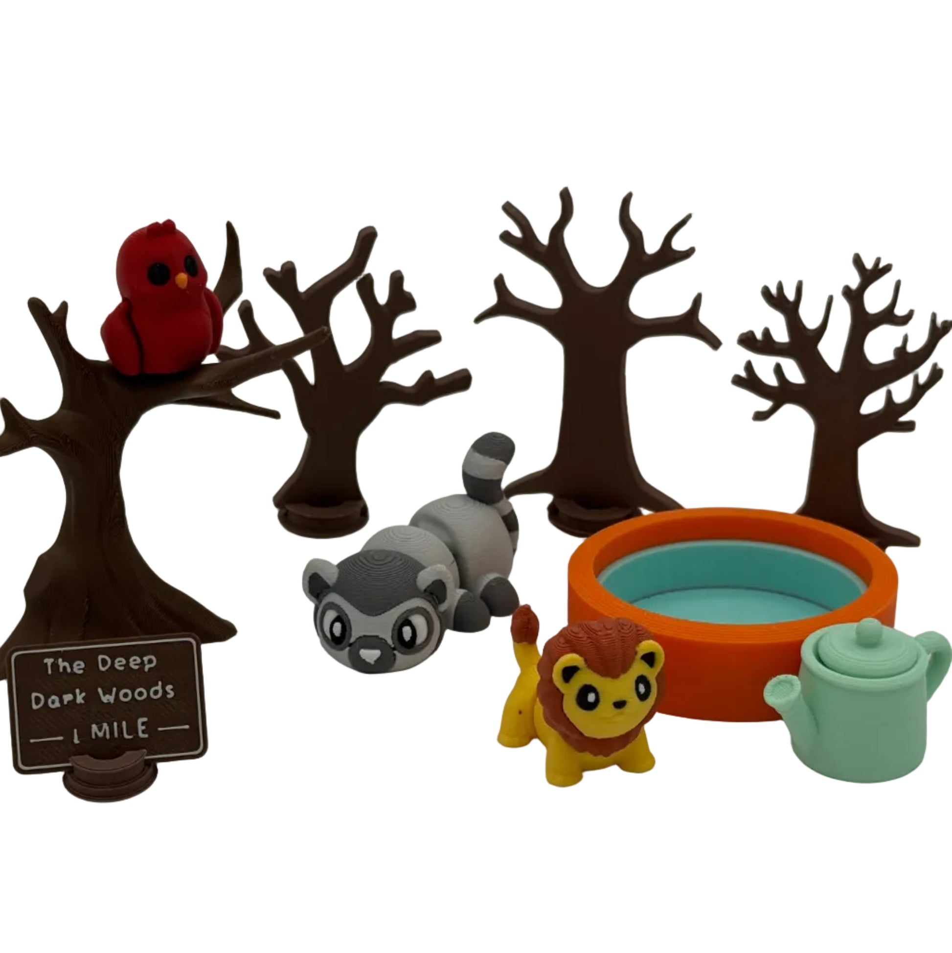 Lemur and woodland friends storybook character set with trees, leaves, and accessories for fall imaginative play