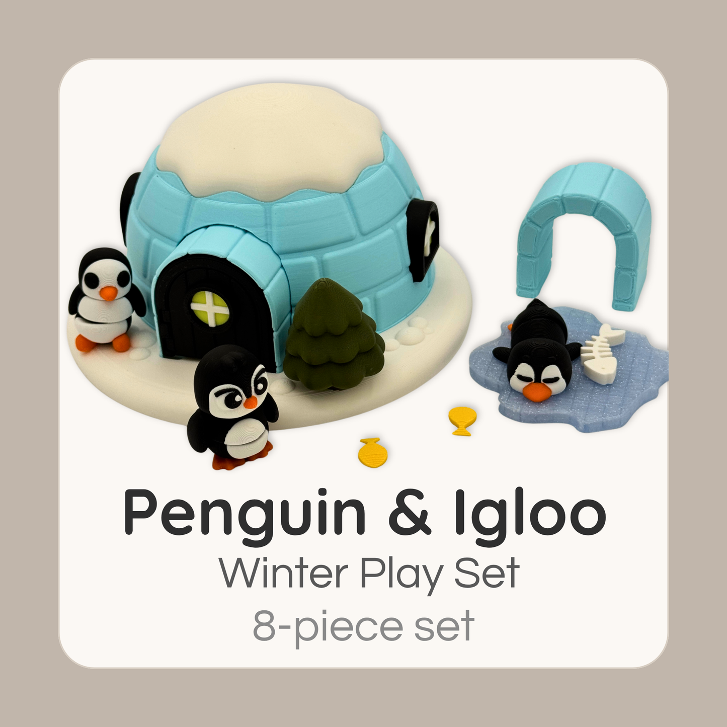 Penguin and igloo winter play set with miniature figures and accessories for sensory play and storytelling