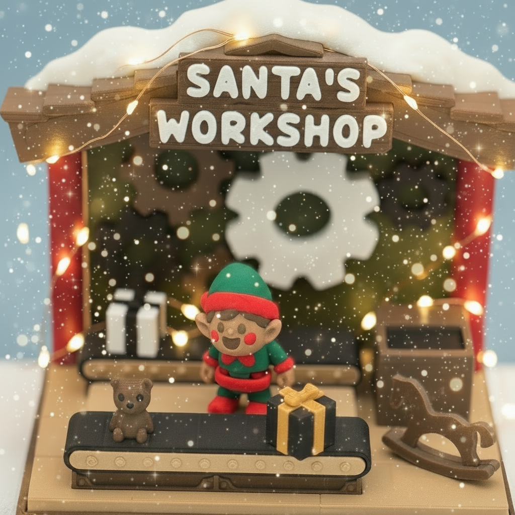 Santa’s Workshop – Mini 3D Play Scene (Elf, Gifts & Tiny Toys Included)