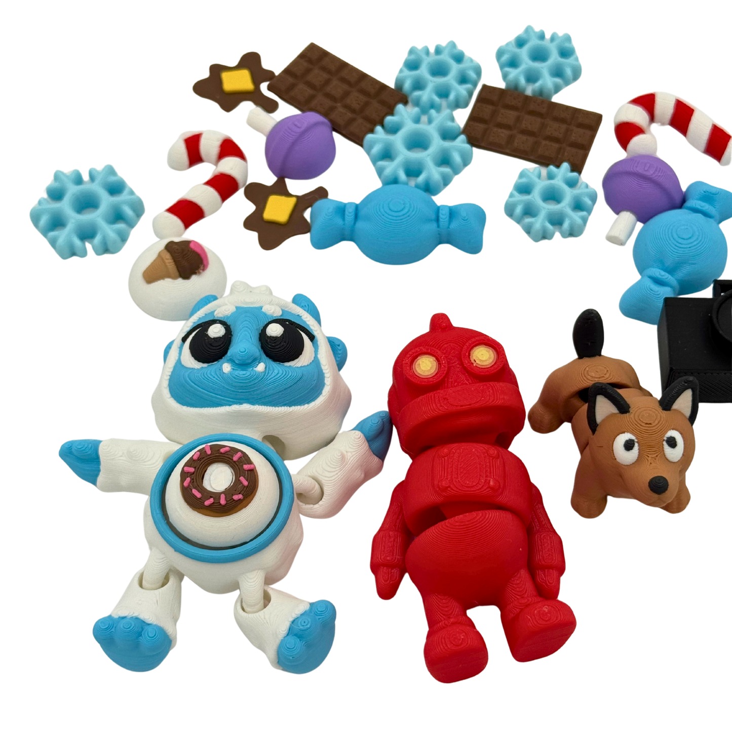 Side view of BriteBerry clickable tummy yeti next to ruler showing approximate dimensions of articulated storybook character figure