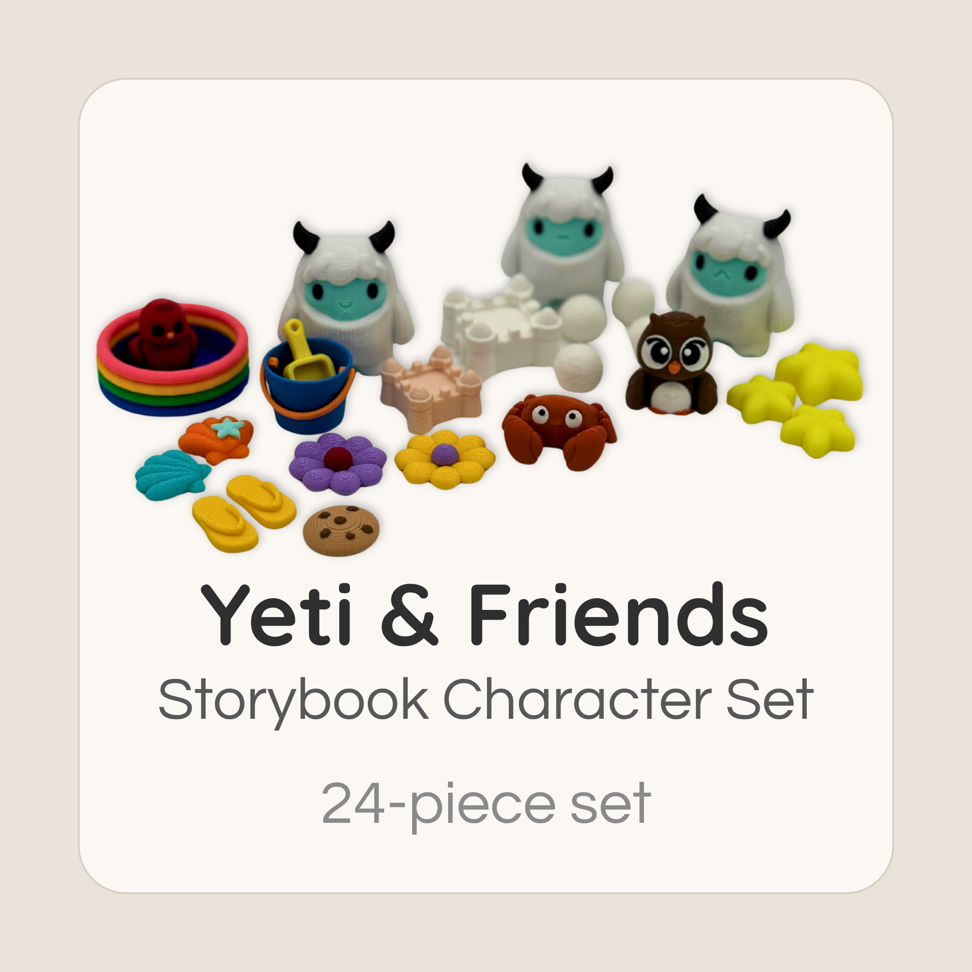 Yeti and friends storybook character set with 24 mini figures and accessories for play-based learning