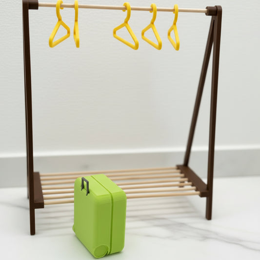 Elf Wardrobe Set – Mini Clothes Rack with Hangers & Add-On Suitcase