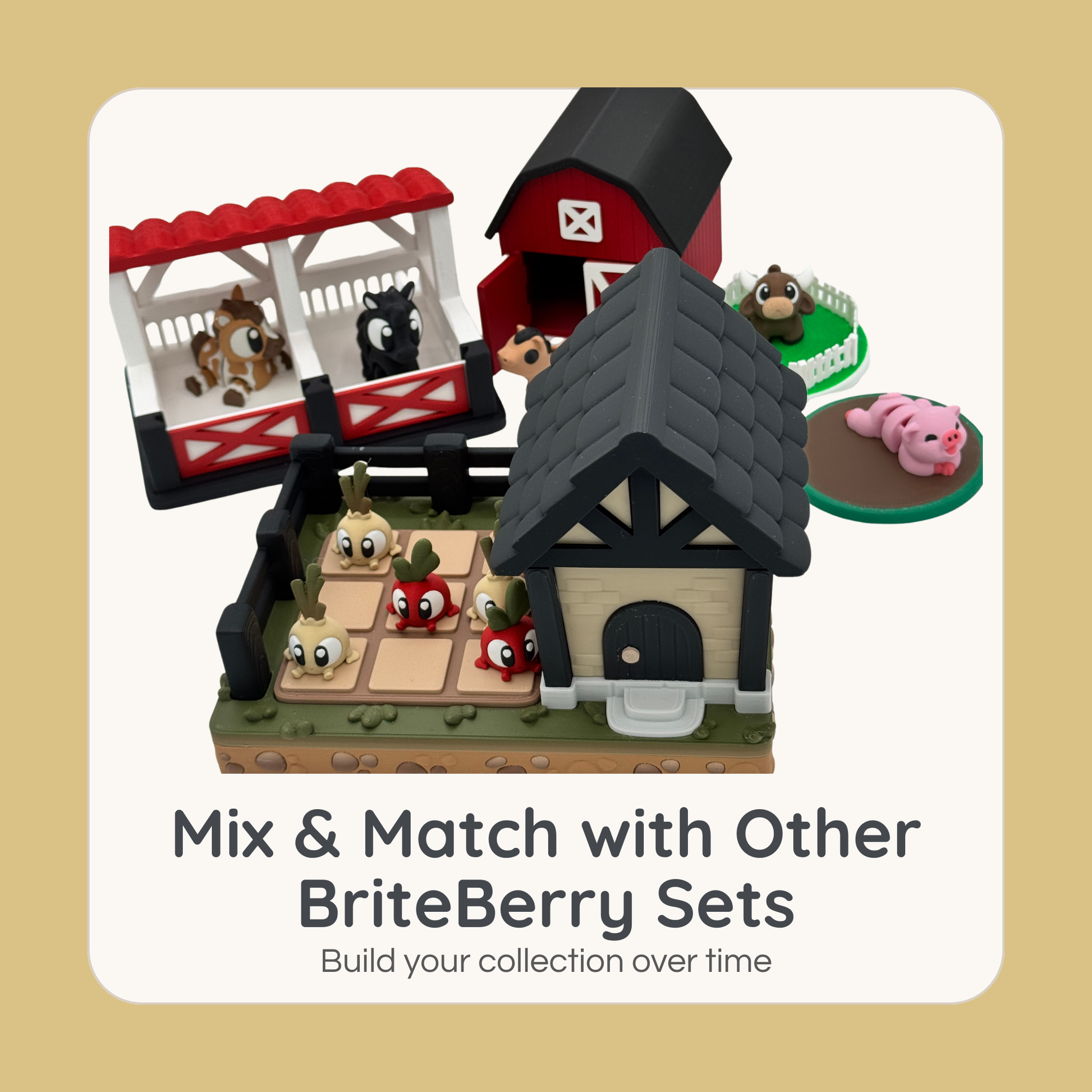 Garden tic tac toe set displayed with other BriteBerry play sets for mix and match collection
