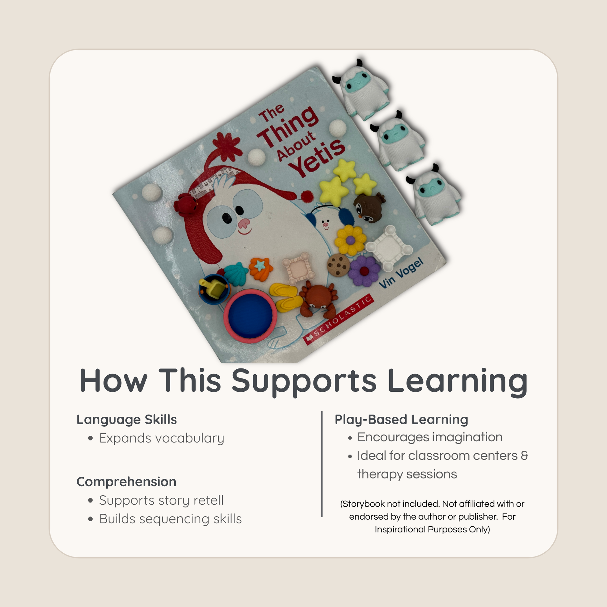 Yeti miniature set supporting language development, storytelling, and play-based learning