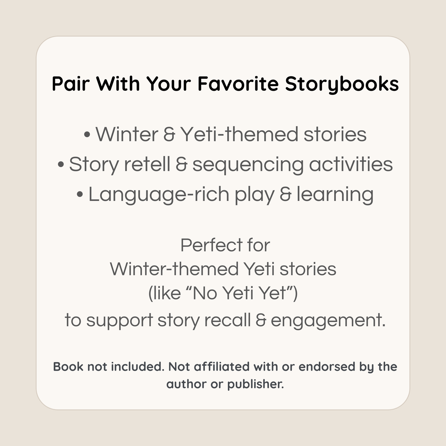 Yeti miniature play set paired with winter-themed storybooks for storytelling activities
