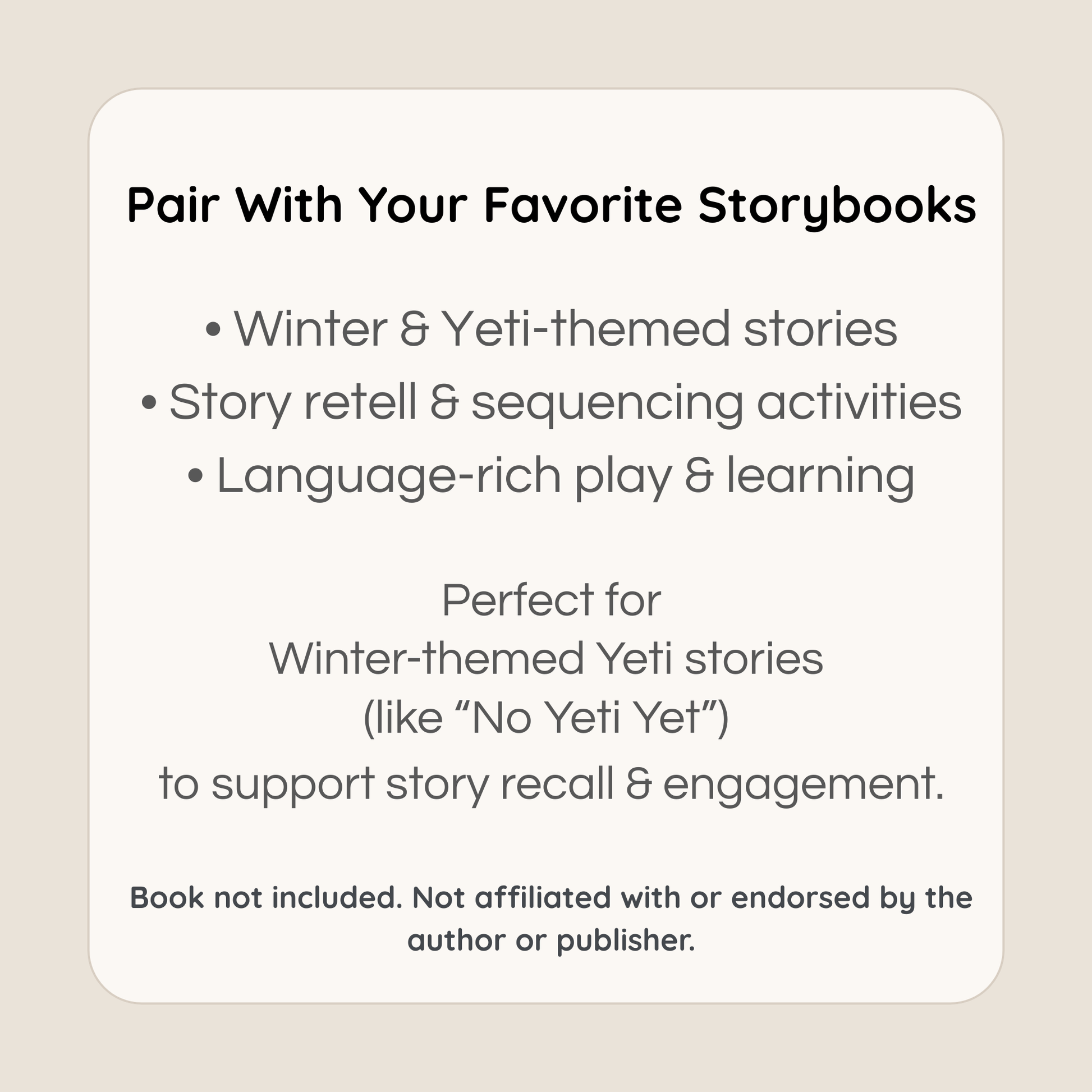 Yeti miniature play set paired with winter-themed storybooks for storytelling activities